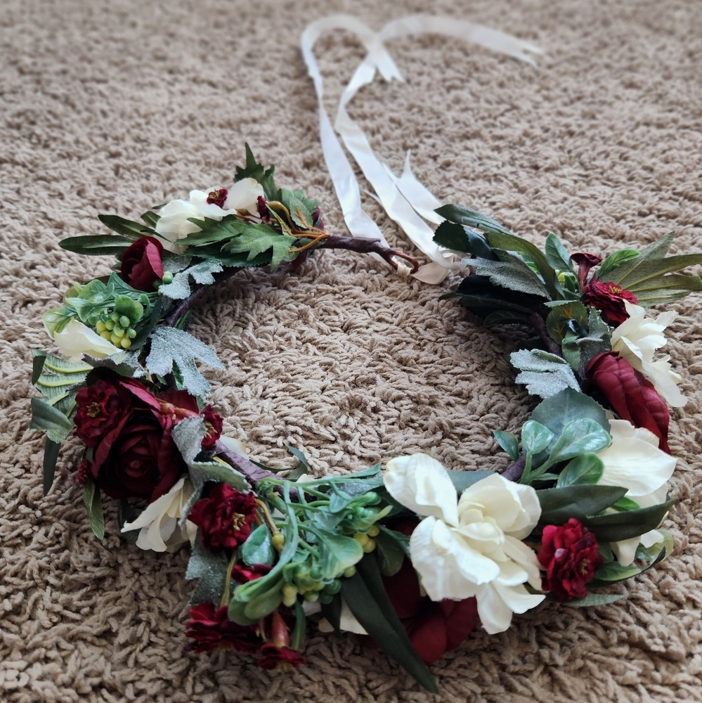 Adjustable Dark Red Floral Head Piece